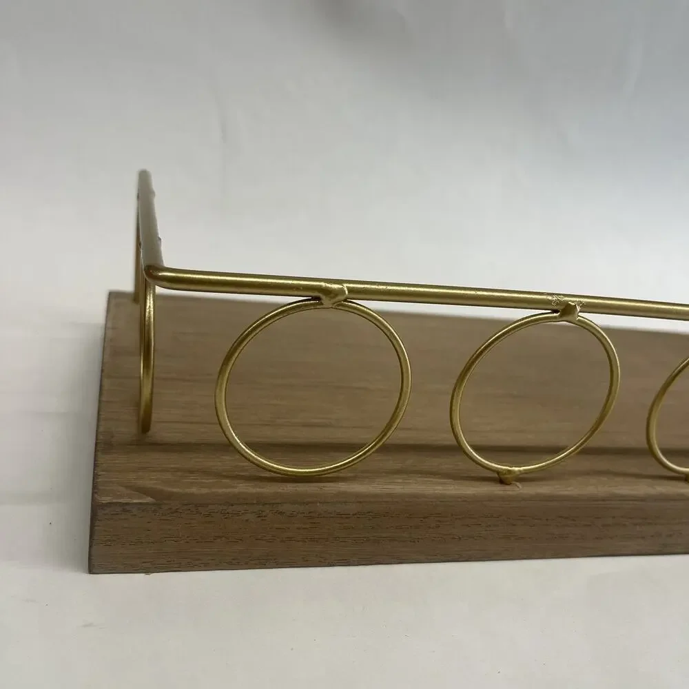 New View‎ Circle Gold Rim Floating Shelf Light Wash Gold Wooden Base Easy Mount